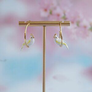 Cute 18k gold plated enamel  white parriot earrings BILLskinner